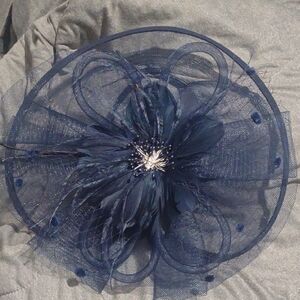 Navy Floral Feather Fascinator Headpiece